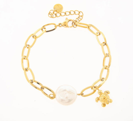 Tata Pearl & Turtle Charm Chain Bracelet