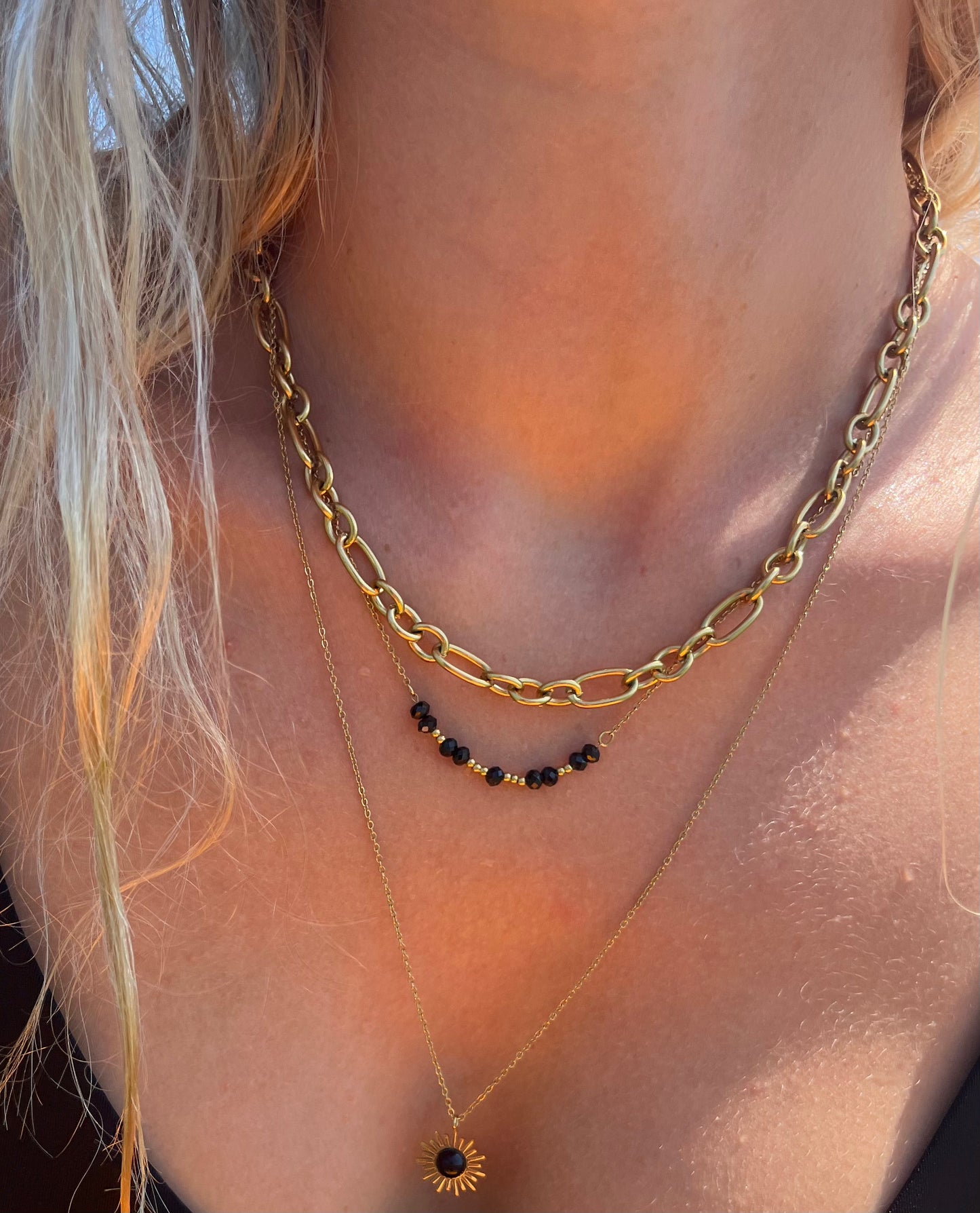 Delira Sun Pendant Triple Necklace