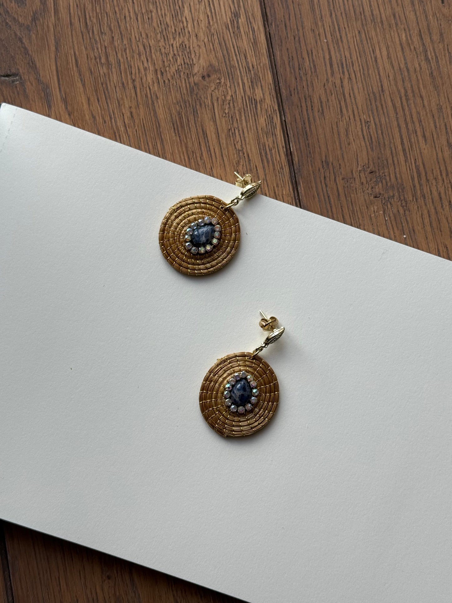 Golden Grass Sodalite Zirconia Stud Earrings