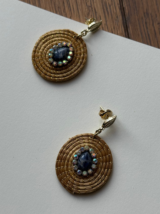 Golden Grass Sodalite Zirconia Stud Earrings