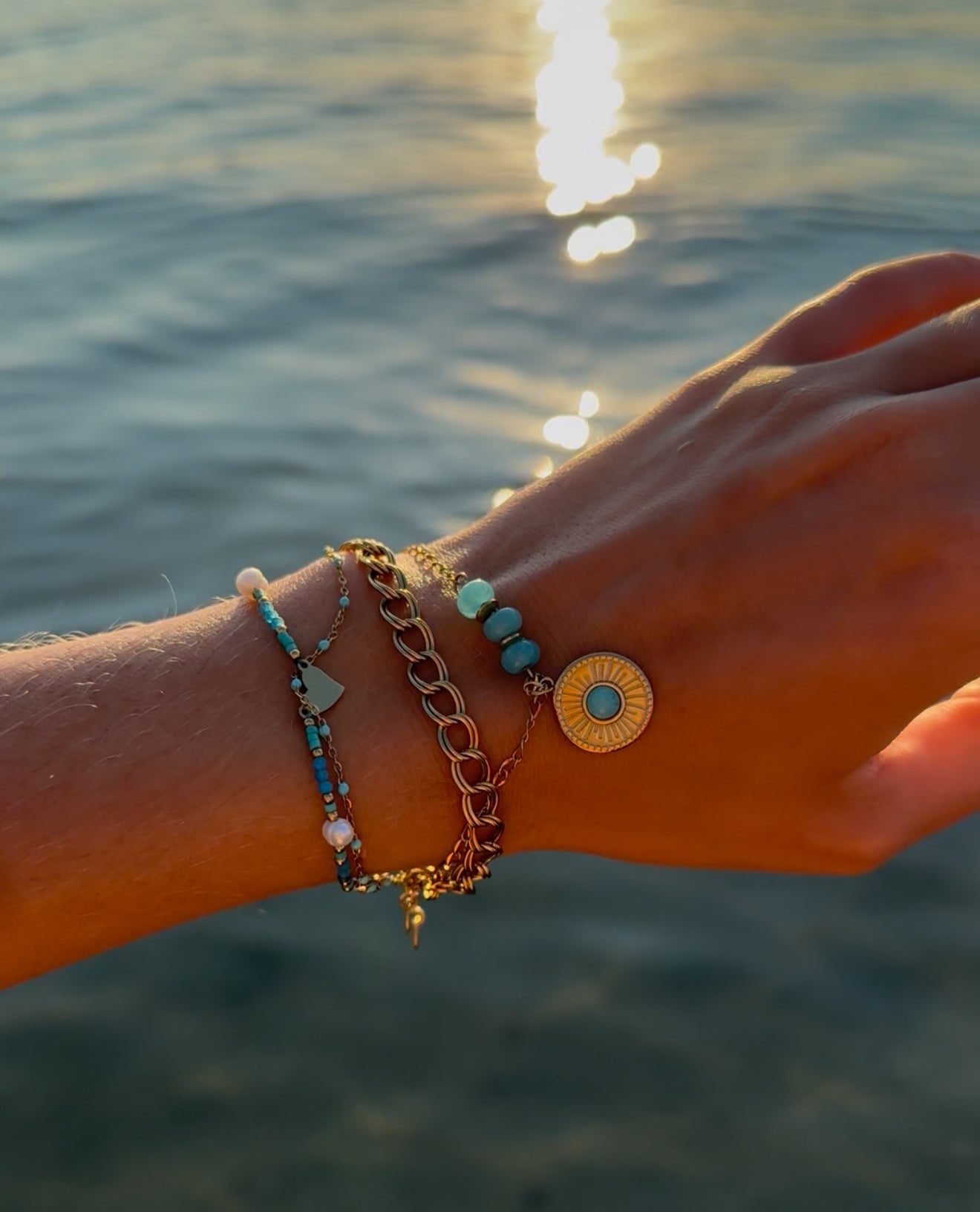 Sun Charm Triple Chain Bracelet
