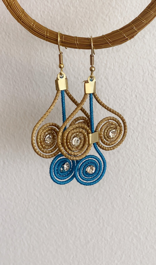 Golden Grass Blue Earrings