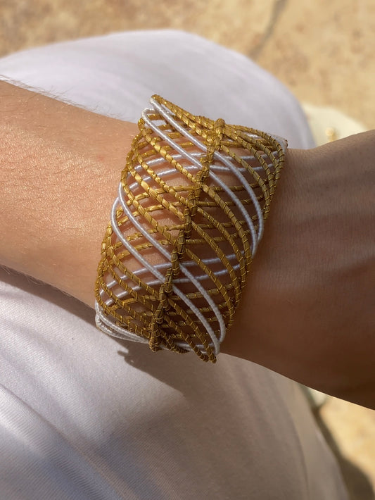 Golden Grass Bracelet with White