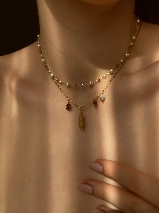 Palm Leaf & Sun Pendant Chain Necklace