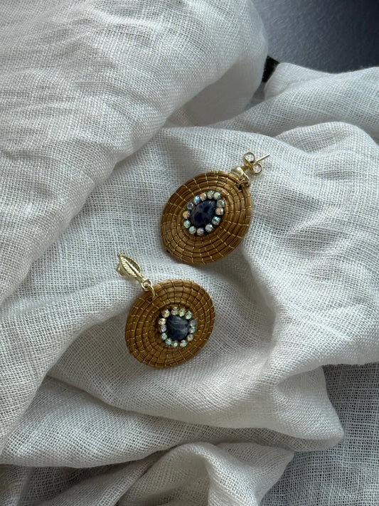 Golden Grass Sodalite Zirconia Stud Earrings