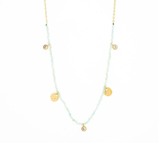 Нежно колие с естествен аквамарин и цирконий Bambino