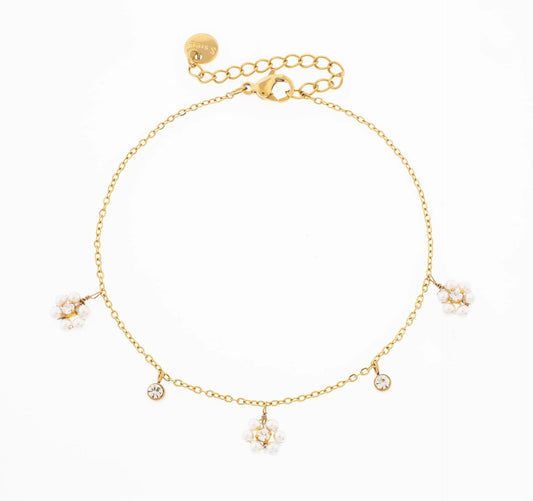 Нежна гривна с перли, цирконий и цветенца Lola