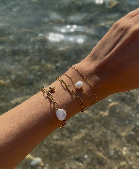 Tata Pearl & Turtle Charm Chain Bracelet
